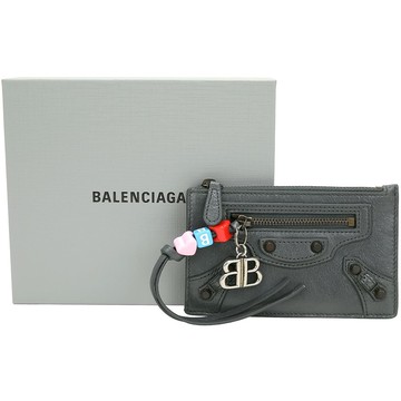 BALENCIAGA 巴黎世家 Le City Arena Storico揉製羊皮 彩色串飾 卡片夾/零錢包(火山岩灰)