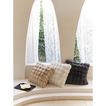 法式輕奢仿兔毛皮草純色抱枕高端墅樣板間客廳沙發靠枕床上靠背墊