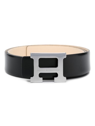Daniele Alessandrini - logo-engraved leather belt - men - Calf Leather/Calf Leather - 95 - Black