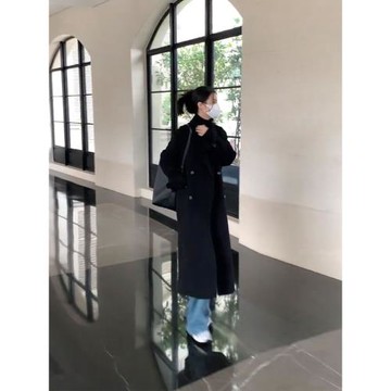 黑色呢子大衣女秋冬高級感2025新款小個子加厚正肩長款毛呢外套