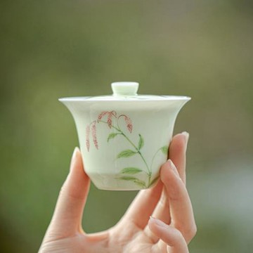 念云居三才蓋碗釉下彩手繪風信小清新帶蓋泡茶碗日式胎薄陶瓷茶杯