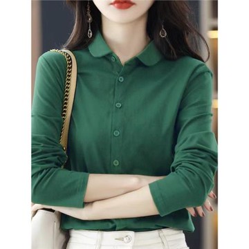 清倉撿漏一線品牌專柜商場撤回剪標女裝POLO領純棉百搭長袖襯衫秋