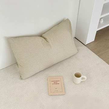 HOOM 禾慕生活 韓系條紋枕套2個 74 x 48cm 親膚舒適 簡約時尚  奶茶色  1組