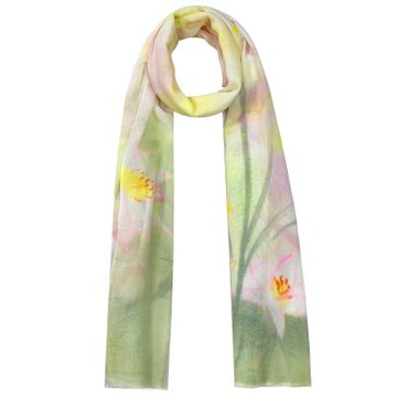 【LONDEE龍笛】手繪風荷花羊毛圍巾