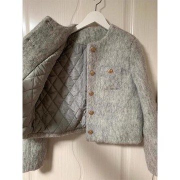 高端灰色夾棉加厚小香風短外套女2025新款秋冬氣質小個子毛呢上衣