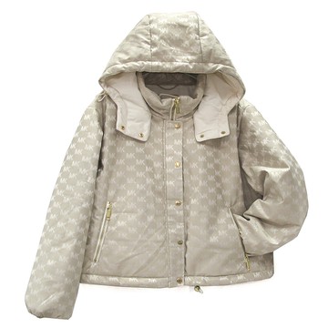 MICHAEL KORS 裸卡其色滿版MK短版保暖連帽外套