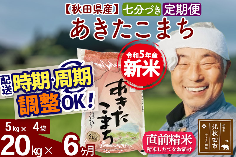 《定期便6ヶ月》＜新米＞秋田県産 あきたこまち 20kg(5kg小分け袋) 令和5年産 配送時期選べる 隔月お届けOK お米 おおもり|oomr-40806