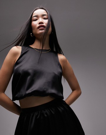 Topshop co-ord puff ball top in black