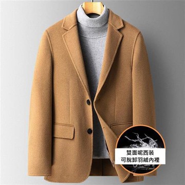 【米蘭精品】毛呢外套羊毛西裝-雙面呢休閒羽絨內膽男外套3色74de164