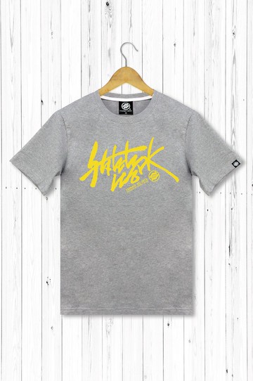 STATELYWORK 書法塗鴉T-男T恤-灰底黃