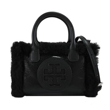 TORY BURCH 142707 絨毛飾邊亮面皮革兩用小包.黑