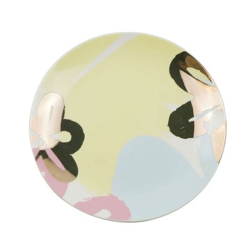 Caldo Lady Chic粉漾撞色8吋描金點心盤-清新黃花