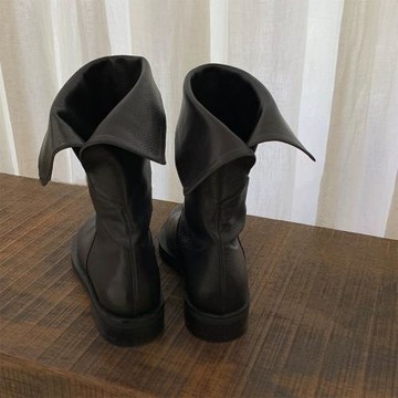 2025開叉翻折彈力靴西部牛仔靴女厚底騎士靴中筒靴復古短靴馬丁靴