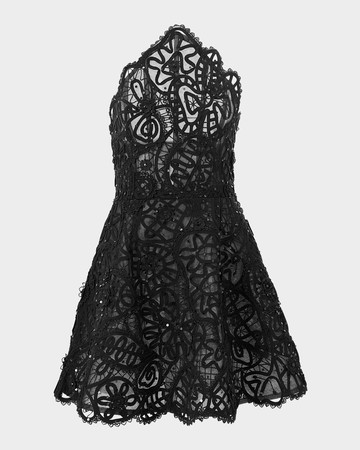 Embellished Lace Curved Strapless Mini Dress