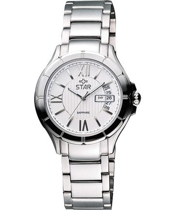 STAR 轉動時光藍寶石水晶時尚女錶-銀 9T0622SS