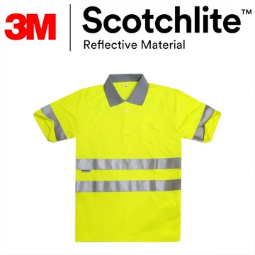 灰領螢黃反光條短袖口袋polo衫 3M Scotchlite Safetylite