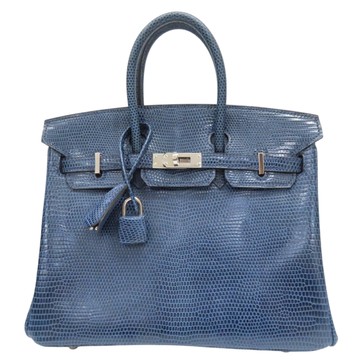 HERMES 愛馬仕 鳶尾紫 蜥蜴皮 銀釦 Birkin25 柏金包 手提包 口P刻 【二手名牌BRAND OFF】