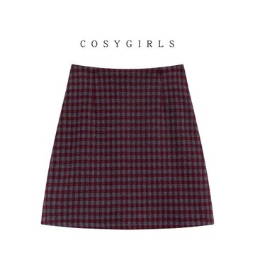 毛呢格子半身裙女冬季新款時尚顯瘦a字包臀裙百搭高腰小個子短裙