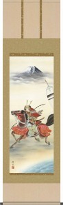 掛け軸 節句画 武者・兜 若武者 長江桂舟 三美会 洛彩緞子本表装 尺五サイズ幅54.5cm 桐箱畳紙収納 表装品質十年保証 端午の節句掛軸 初