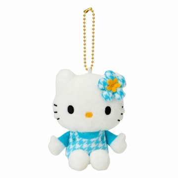 【震撼精品百貨】Hello Kitty 凱蒂貓~日本三麗鷗sanrio KITTY絨毛玩偶吊飾-淺藍千鳥格變裝50週年*19870