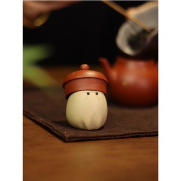 亦合紫砂小龍貓蓋托茶寵名家手工精品可養小貓咪茶桌擺件茶玩蓋置