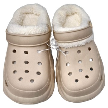 ego life 小熊配飾柔軟毛絨可拆卸EVA增高厚底洞洞鞋  39-40  卡其色