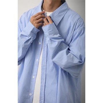 LH store日系條紋襯衫男春秋新款潮流校園風寬松休閑長袖襯衣外套