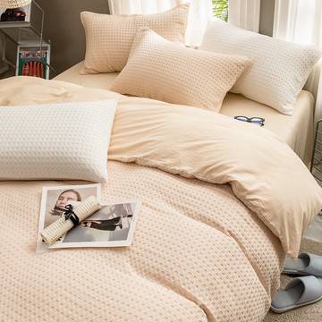 北歐風純色華夫格純棉四件套簡約水洗棉全棉床單被套裸睡床上用品