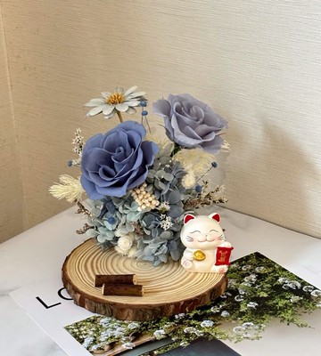 癒心花藝 | 寧靜藍永生花名片座 開幕花禮/升遷花禮