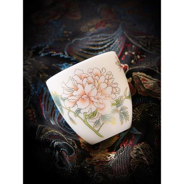 唐舍德化白瓷牡丹花主人杯單杯手工羊脂玉瓷功夫茶杯陶瓷品茗杯