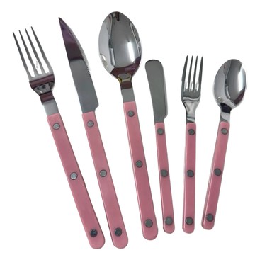 法式復古餐具 不銹鋼 6件套裝  餐刀 + 餐叉 + 餐勺 + 牛油刀 + 甜品叉 + 茶勺  玫瑰粉  1組