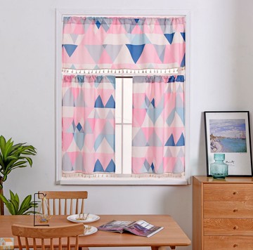 粉色紅色幾何流蘇隔斷簾羅馬簾書房廚房餐廳窗簾成品