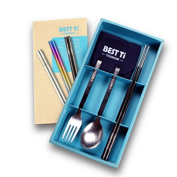 純鈦餐具禮盒-筷/湯匙/叉 餐具組 環保餐具 鈦餐具 聖誕禮物 交換