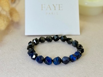 天然黑曜石 鷹眼石(藍虎眼) S925銀飾手鍊 獨立原創設計 新年情人