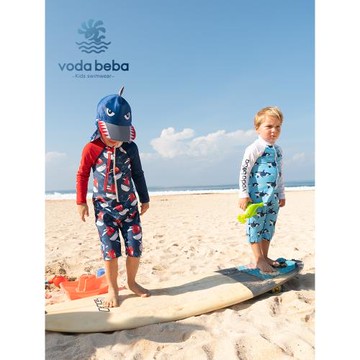 Voda Beba男童泳衣兒童泳衣長袖防曬速干連體寶寶中大童泳衣嬰兒