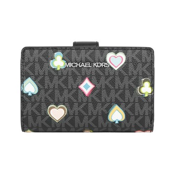 Michael Kors Jet Set 撲克牌花色塗層帆布釦式中夾(黑色) 35F5STVF6U BLACK