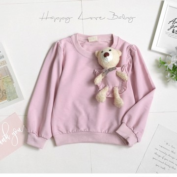 童趣口袋泰迪熊甜美長袖上衣 秋冬童裝 女童上衣 女童長袖 女童棉T 女童T恤 長袖上衣 秋冬上衣
