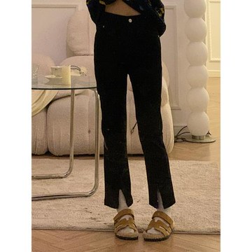 黑色開叉直筒牛仔褲女大碼胖妹妹mm秋季新款高腰彈力顯瘦九分褲