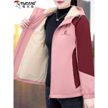 啄木鳥沖鋒衣外套女2025秋冬新款時尚休閑戶外小個子加絨夾克上衣