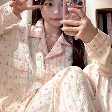 睡衣 雲朵棉翻領開衫睡衣 甜美可愛睡衣 休閒 寬鬆睡衣 睡衣 卡通ins 可外穿 家居服 甜美少女 睡衣套裝