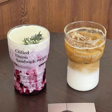 ins風簡約玻璃杯韓式耐熱字母玻璃冷萃咖啡杯早餐杯飲料果汁杯子