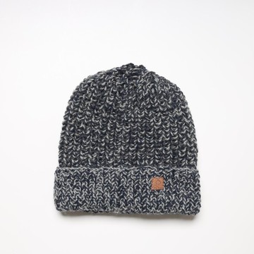 /戶外/灰黑色翻邊帽細軟美麗諾羊毛帽/純羊毛線手工編織無襯堆堆