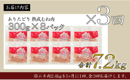 N35-5  ありたどり 熟成むね肉 計2.4kg (300g×8パック) 3回 定期便 鶏肉 むね肉 ムネ肉 胸肉 小分け 真空パック