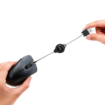 日本SANWA卷線式有線滑鼠自動收縮便攜人體工學靜音USB電腦滑鼠