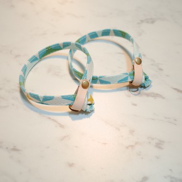 貓 項圈 湖水綠 十字花磚拼圖  附鈴鐺 可加購吊牌