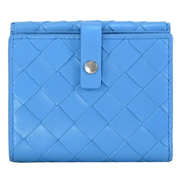 BOTTEGA VENETA 608074 經典編織款釦式零錢短夾.天藍