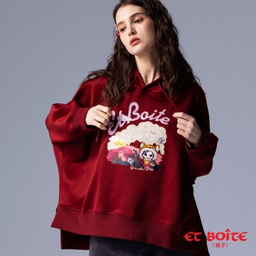 【新品年貨㊣獨家價】DORA雲彩暈染印花連帽長TEE(橘紅) - BLUE WAY ET BOîTE 箱子