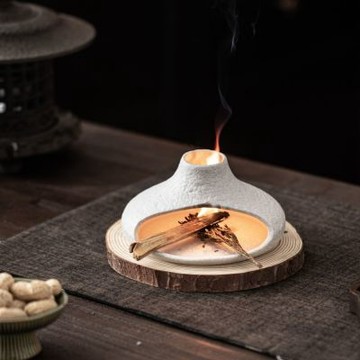 粗陶窯變觀火香爐 附木墊 迷妳壁爐 日式小型燃木薰香爐 明火木條薰香台 侘寂風茶室桌面禪意擺件