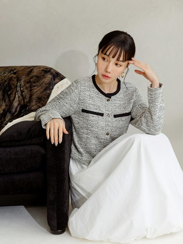 小香風混織感配色滾邊薄外套