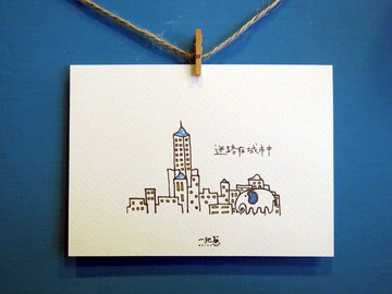 大象/ 城市迷路/  手繪 /卡片 明信片